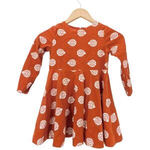 Jacadi Girls Orange Hedgehog Print Long Sleeves Corduroy A-line Dress Size 6A